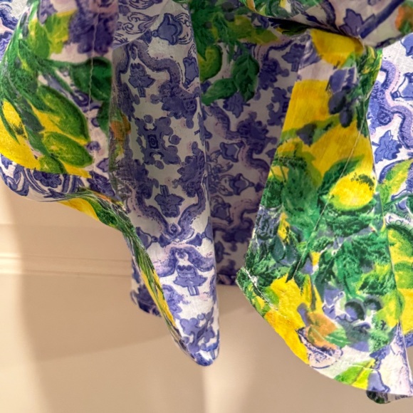 Amtica Santorini EUC Sz L Blue & Yellow Floral Button Embroidered Blouse (0654) - Picture 8 of 11